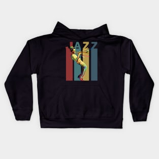 Jazz, Retro design with a jazz trumpet player Kids Hoodie